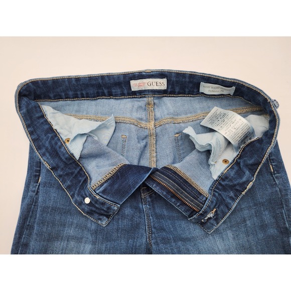 GUESS~ High Waist Skinny Tahiana Fit Jeans ~Distressed w/ Pattern Inlay~size 32 - Picture 9 of 16